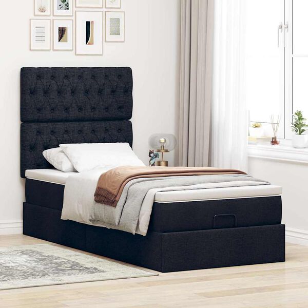 vidaXL Cadre de lit ottoman avec matelas noir 90x190 cm tissu