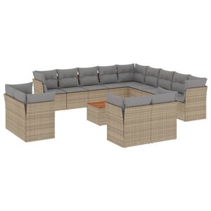 vidaXL Salon de jardin et coussins 14 pcs m&eacute;lange beige r&eacute;sine tress&eacute;e