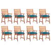 vidaXL Chaises &agrave; manger d'ext&eacute;rieur lot de 8 et coussins Acacia massif