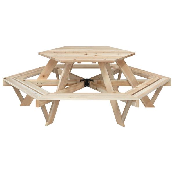 vidaXL Table de pique-nique pour 6 enfants avec bancs hexagonal sapin