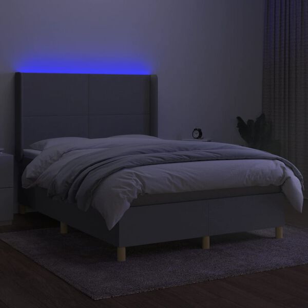 vidaXL Sommier &agrave; lattes de lit matelas LED Gris clair 140x190 cm Tissu