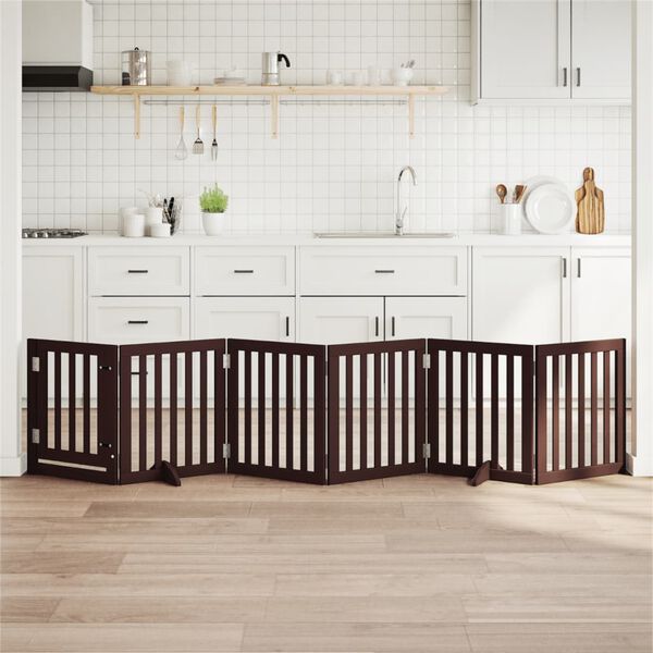 vidaXL Barri&egrave;re pour chiens avec porte 6 panneaux bois de peuplier