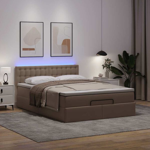 vidaXL Lit ottoman avec matelas & LED Cappuccino 140x200cm similicuir