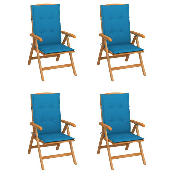 vidaXL Chaises inclinables de jardin et coussins lot de 4 Teck solide