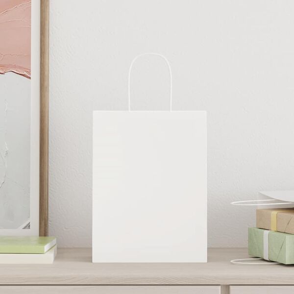 vidaXL Sacs en papier 250 pcs avec poign&eacute;es blanc 21x11x28 cm