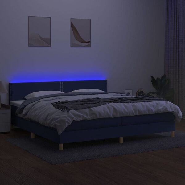 vidaXL Sommier &agrave; lattes de lit et matelas et LED Bleu 200x200 cm Tissu