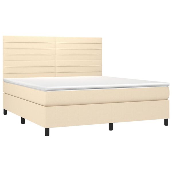 vidaXL Sommier &agrave; lattes de lit et matelas et LED Cr&egrave;me 180x200cm Tissu