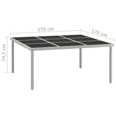 vidaXL Table de salle à manger de jardin 170x170x74,5cm Verre et acier