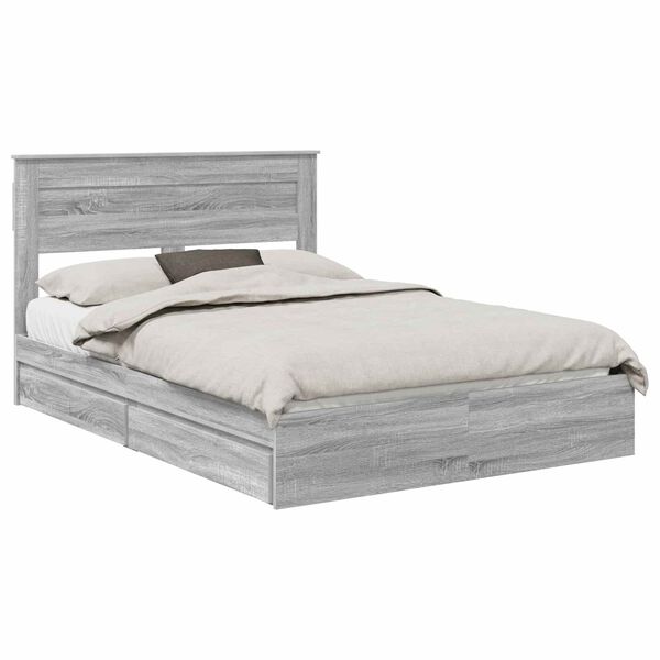 vidaXL Lit de Rangement Gris Sonoma 160 x 200 cm Bois d'ing&eacute;nierie