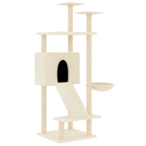 vidaXL Arbre &agrave; chat avec griffoirs en sisal Cr&egrave;me 153 cm