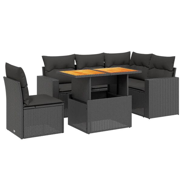 vidaXL Salon de jardin 6 pcs avec coussins noir r&eacute;sine tress&eacute;e