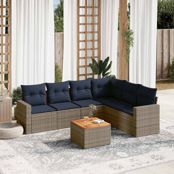 vidaXL Salon de jardin 7 pcs avec coussins gris r&eacute;sine tress&eacute;e