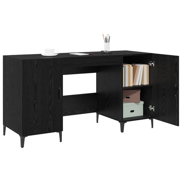 vidaXL Bureau avec porte Ch&ecirc;ne noir 140 x 50 x 75 cm Bois d'ing&eacute;nierie