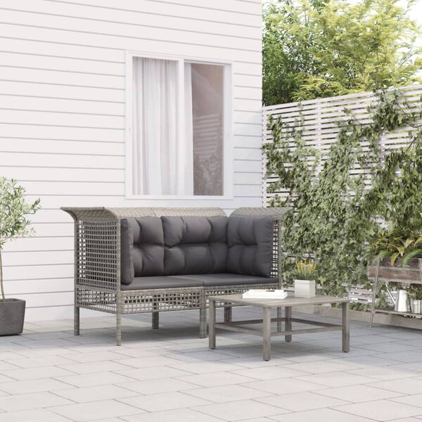 vidaXL Canap&eacute;s d'angle de jardin et coussins 2 pcs gris r&eacute;sine tress&eacute;e