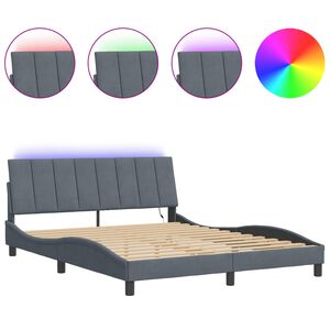 vidaXL Cadre de lit avec LED sans matelas Hanko gris fonc&eacute; 160x200cm velours