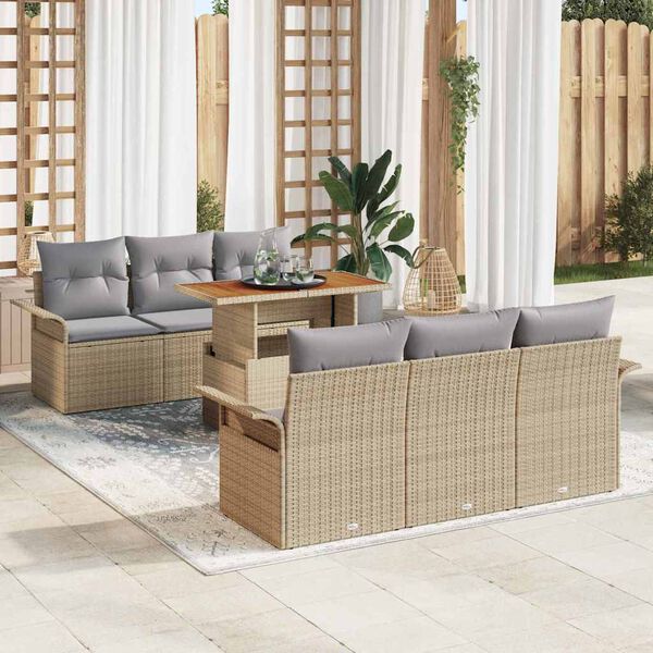 vidaXL Ensemble de canap&eacute; de jardin 7 pcs Beige Poly rotin