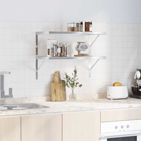 vidaXL &Eacute;tag&egrave;res murales 2 pcs 75x40 cm argent&eacute; acier inoxydable