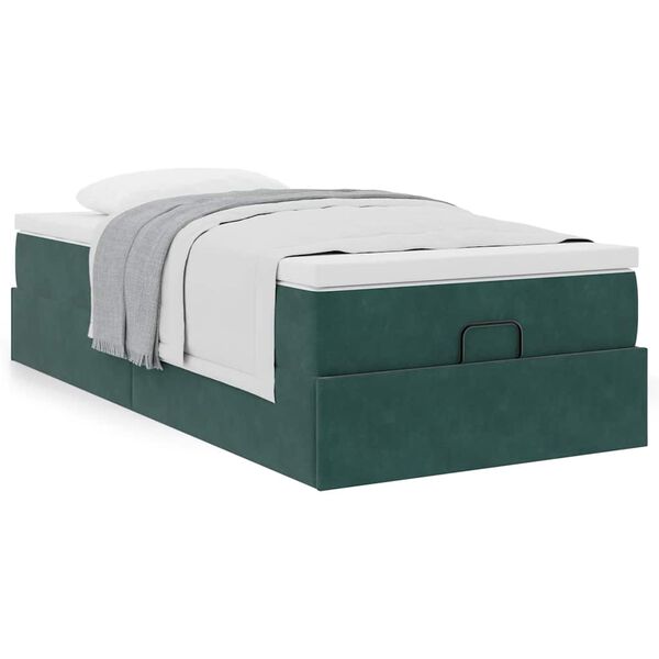 vidaXL Cadre de lit ottoman avec matelas vert fonc&eacute; 100x200 cm velours