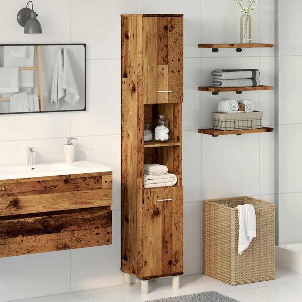 vidaXL Armoire de salle de bain vieux bois 30x30x179cm bois ing&eacute;nierie