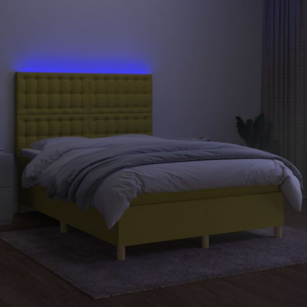 vidaXL Sommier &agrave; lattes de lit et matelas et LED Vert 140x190 cm Tissu