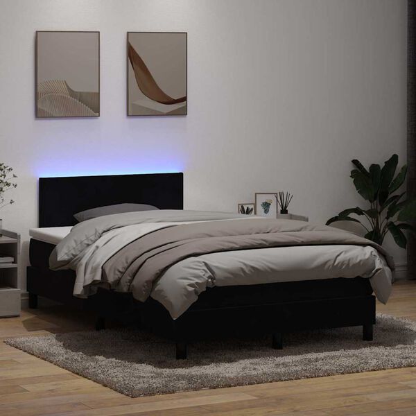 vidaXL Sommier &agrave; lattes de lit avec matelas et LED noir 120x210 cm velours