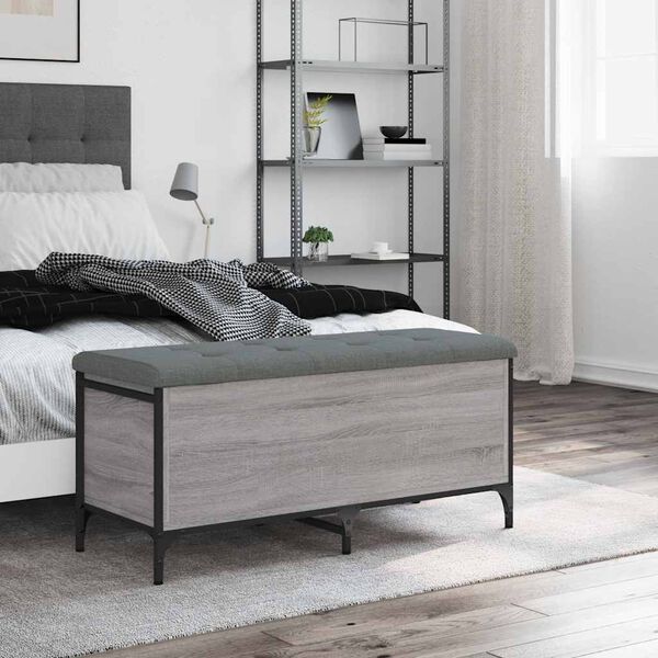 vidaXL Banc de rangement sonoma gris 102x42x45 cm bois d'ing&eacute;nierie