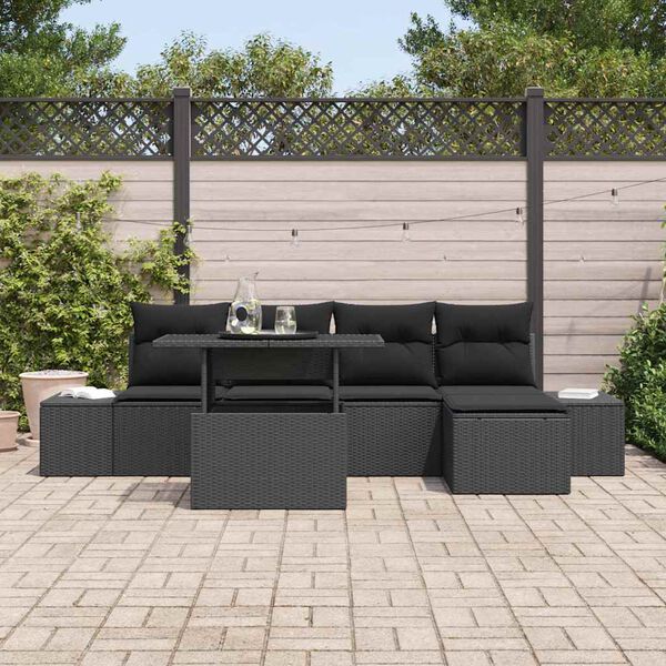 vidaXL Ensemble de canap&eacute; de jardin avec coussin 6 pcs Noir polyrotin