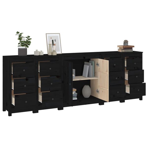 vidaXL Buffet Noir 230x35x80 cm Bois massif de pin