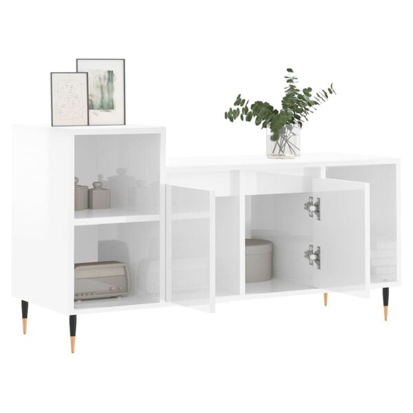 vidaXL Meuble TV Blanc brillant 100x35x55 cm Bois d'ing&eacute;nierie