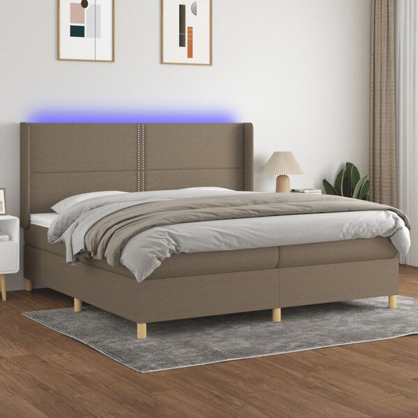 vidaXL Sommier &agrave; lattes de lit matelas et LED Taupe 200x200 cm Tissu