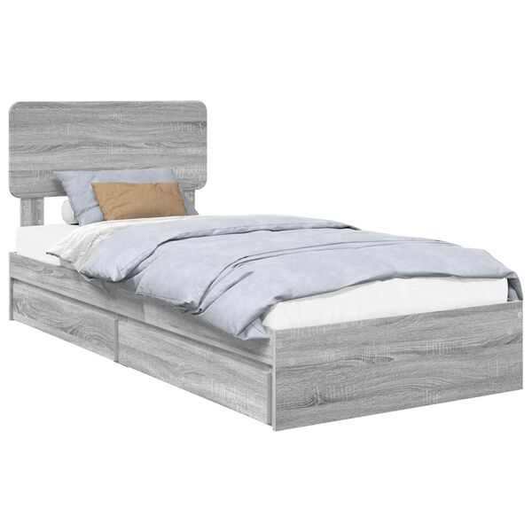 vidaXL Lit de Rangement Gris Sonoma 90 x 200 cm Bois d'ing&eacute;nierie