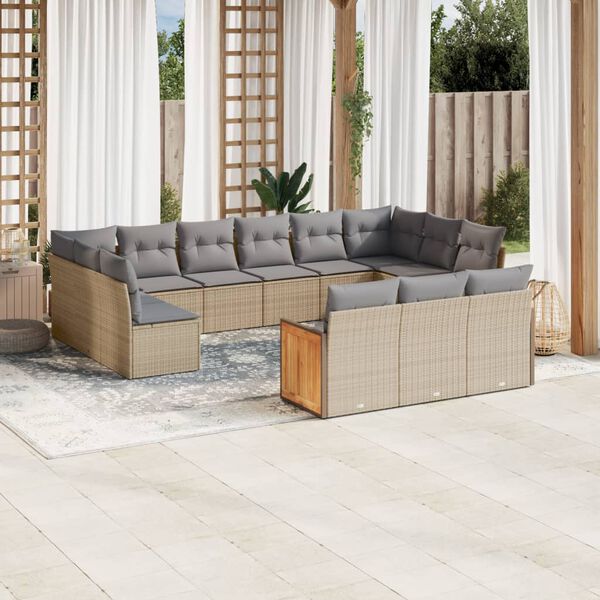 vidaXL Salon de jardin avec coussins 13 pcs beige r&eacute;sine tress&eacute;e