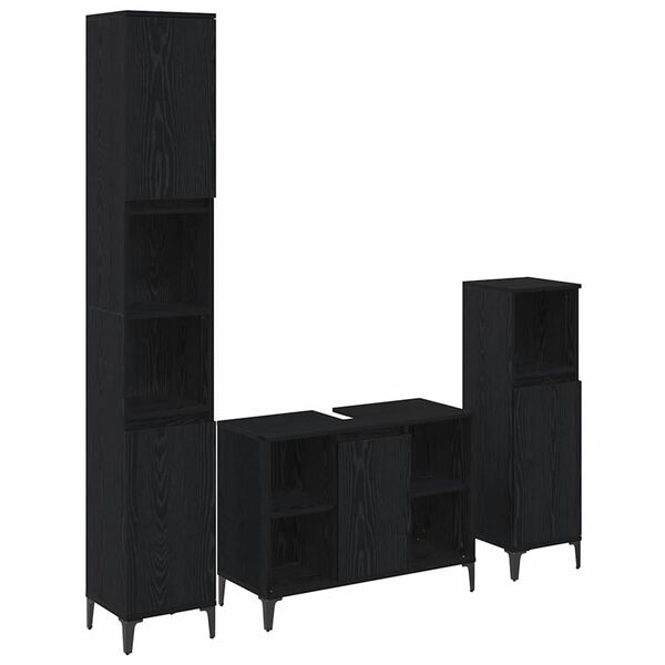 vidaXL Ensemble de mobilier de salle de bain 3 pcs Ch&ecirc;ne noir