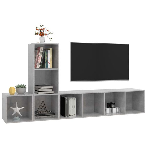 vidaXL Ensemble de meuble TV 3 pcs Gris béton Bois d'ingénierie