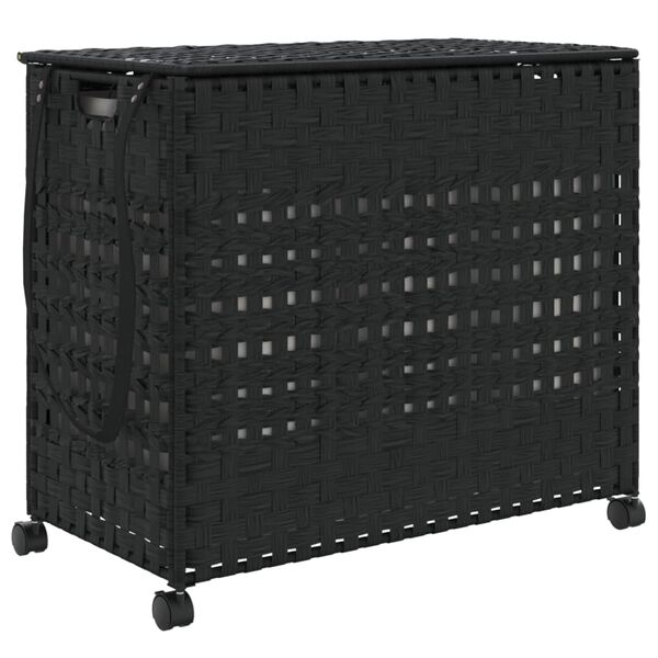 vidaXL Panier &agrave; linge avec roulettes noir 66x35x60 cm r&eacute;sine tress&eacute;e