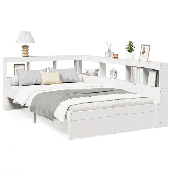 vidaXL Lit biblioth&egrave;que sans matelas blanc 120x200 cm bois pin massif
