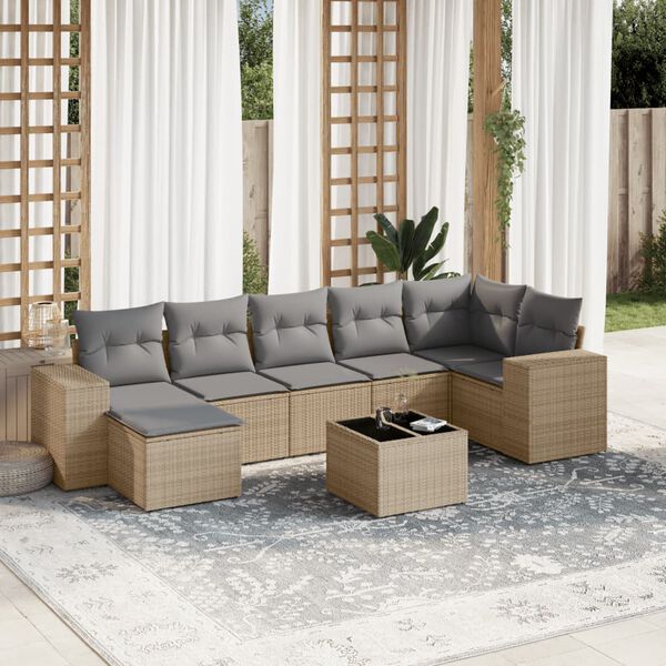 vidaXL Salon de jardin avec coussins 8 pcs beige résine tressée
