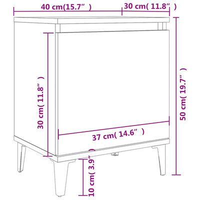 vidaXL Tables de chevet avec pieds en métal chêne sonoma 40x30x50 cm