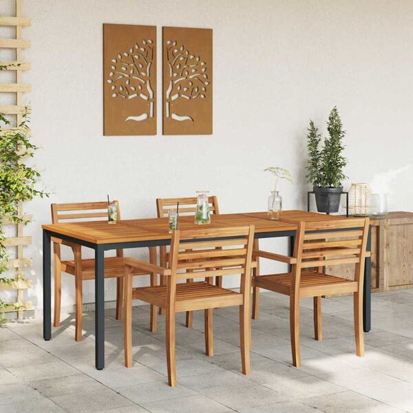 vidaXL Tables de jardin Naturel et noir 200 x 90 x 75 cm