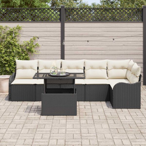 vidaXL Ensemble de canap&eacute; de jardin 7 pcs Noir Poly Rattan