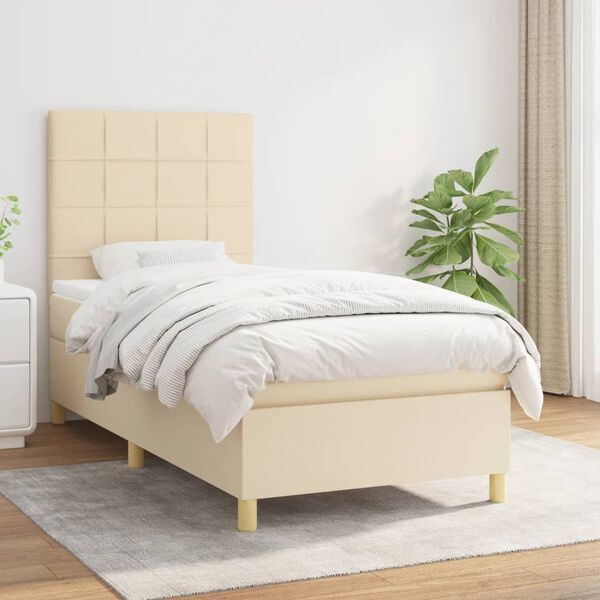 vidaXL Sommier &agrave; lattes de lit avec matelas Cr&egrave;me 100x200 cm Tissu