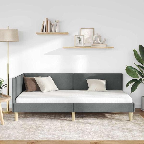 vidaXL Cadre de lit d'angle Gris fonc&eacute; 90 cm x 190 cm Velours