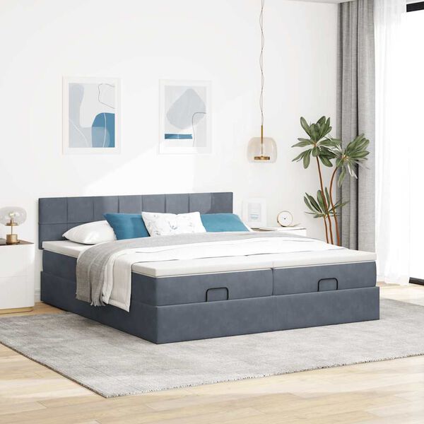 vidaXL Cadre de lit ottoman avec matelas gris foncé 200x200 cm velours