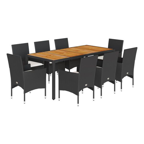 vidaXL Ensemble &agrave; manger de jardin et coussins 9 pcs noir rotin acacia
