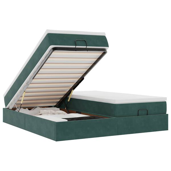 vidaXL Cadre de lit ottoman avec matelas vert fonc&eacute; 200x200 cm velours