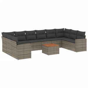 vidaXL Salon de jardin 11 pcs avec coussins gris r&eacute;sine tress&eacute;e