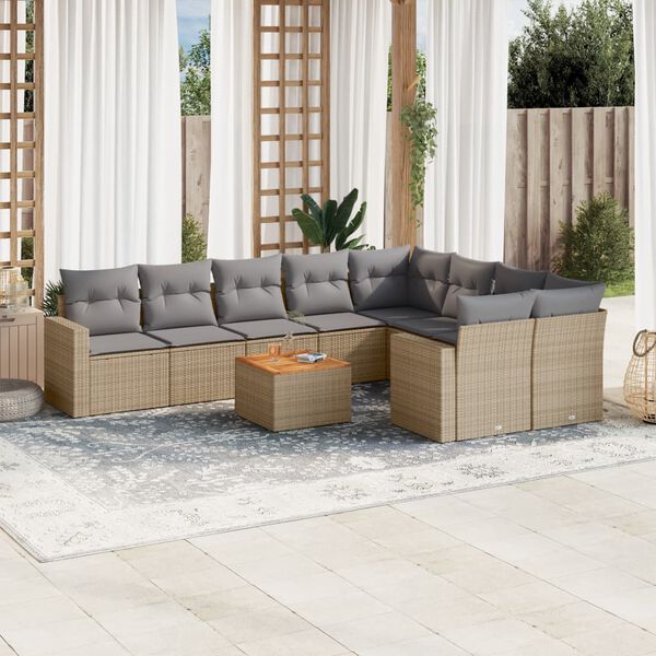 vidaXL Salon de jardin avec coussins 10 pcs beige r&eacute;sine tress&eacute;e
