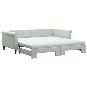 vidaXL Lit de jour et gigogne et matelas gris clair 100x200 cm velours