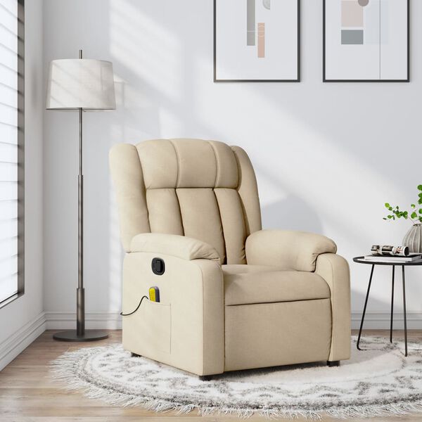 vidaXL Fauteuil de massage inclinable cr&egrave;me tissu