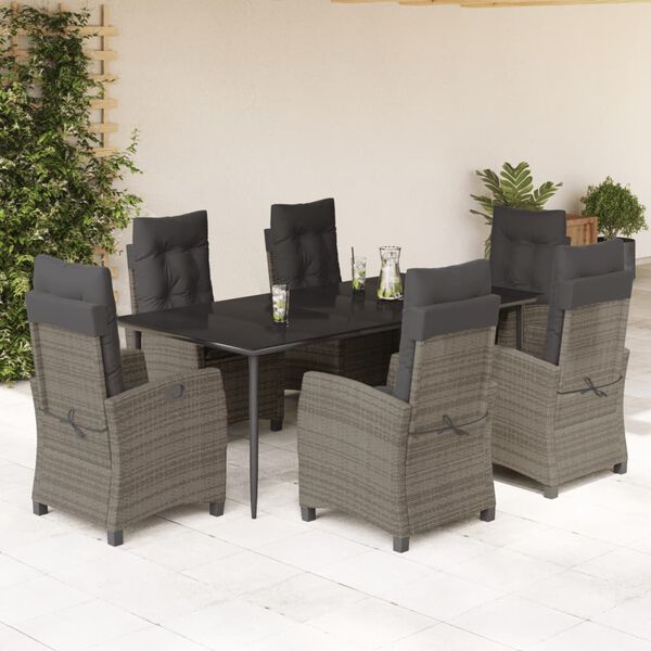 vidaXL Ensemble &agrave; manger de jardin et coussins 7 pcs gris rotin